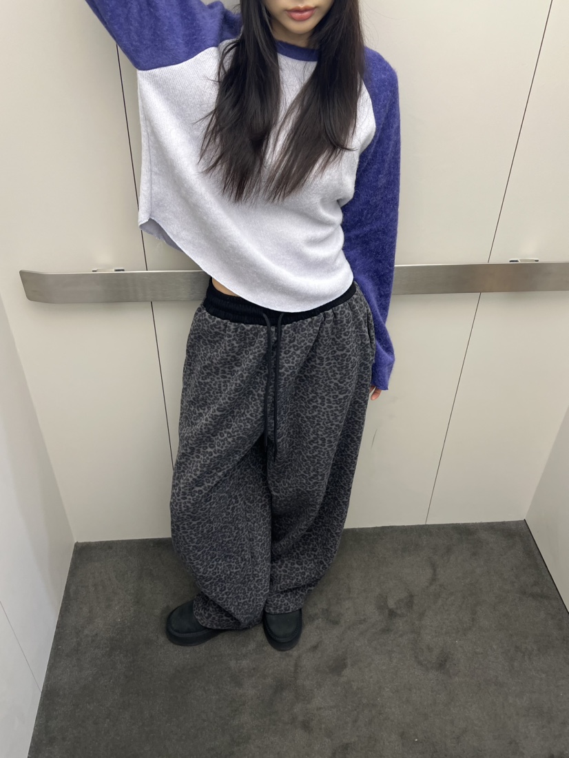 ME MO東大門代購26秋季寬松豹紋搖粒絨休閑褲抓絨抽繩直筒豹紋ME MO休閑褲圖色2