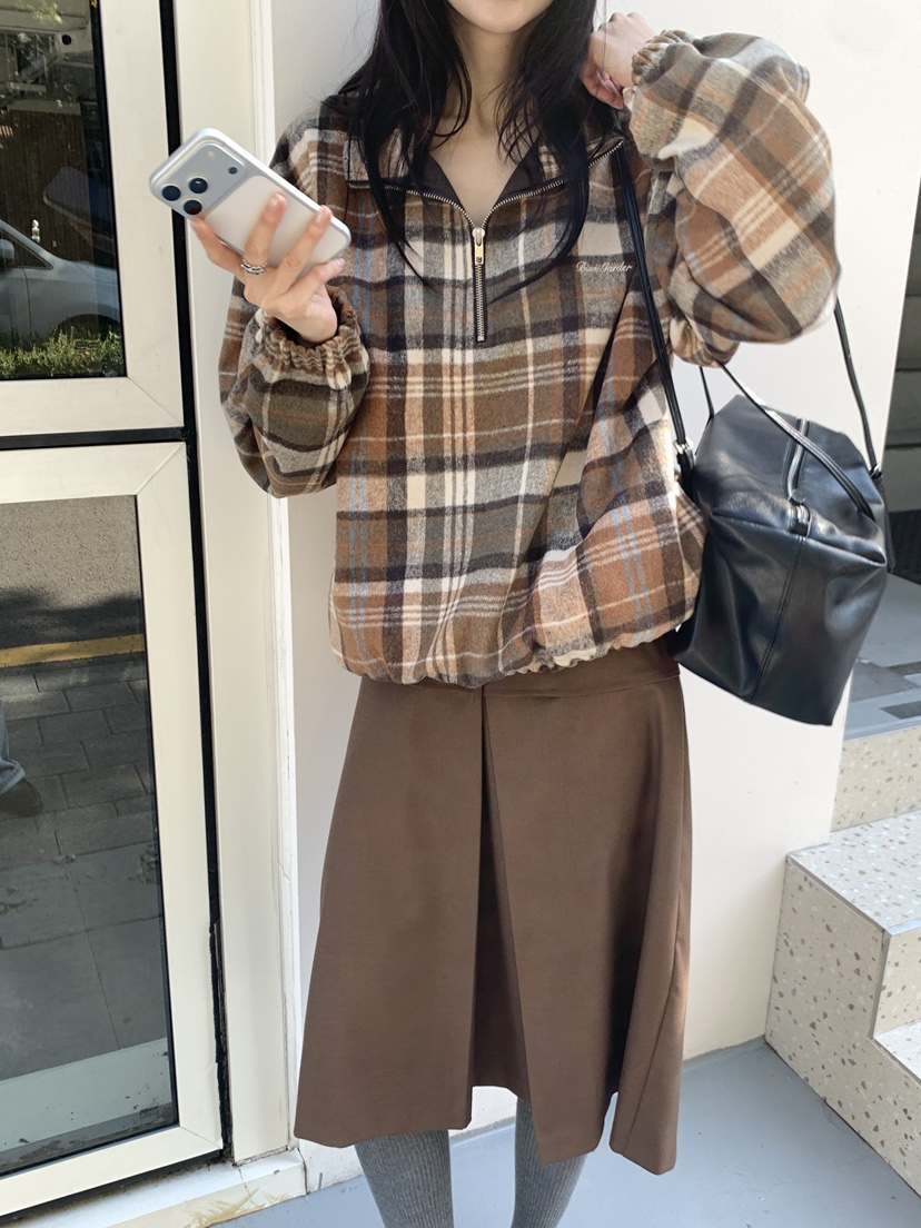 BIEN GARDER韓國代購26秋季半拉鏈格紋衛衣半拉鏈立領格子落肩BIEN GARDER衛衣