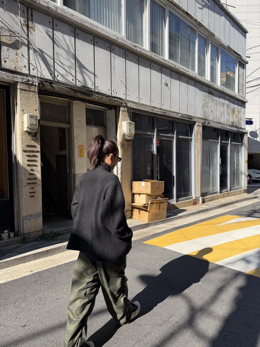FRANC韓國直郵26秋冬復古格紋闊腿休閑褲高腰褶裥寬松FRANC休閑褲