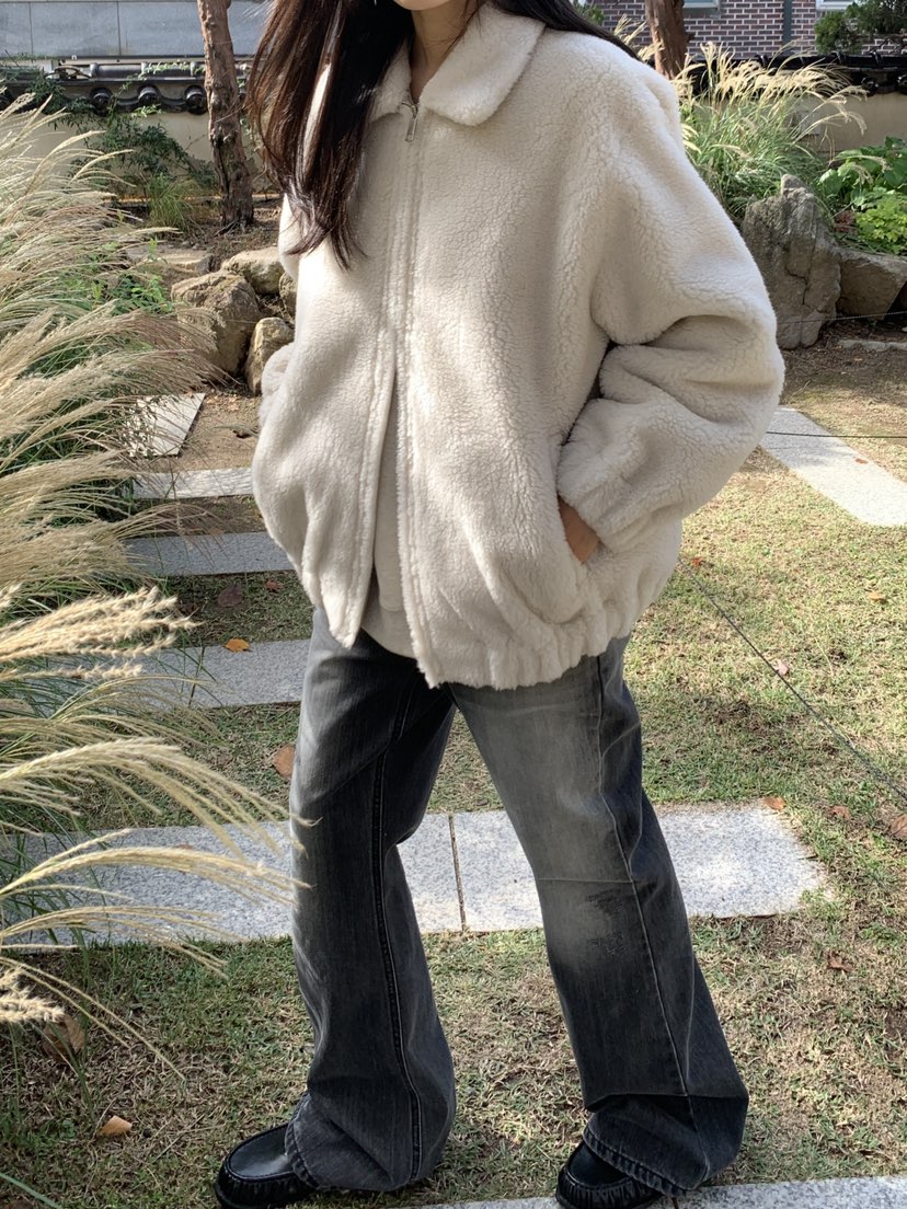 BAKING POWDER韓國代購26秋季翻領毛絨短外套短款大衣拉鏈開合BAKING POWDER短款大衣