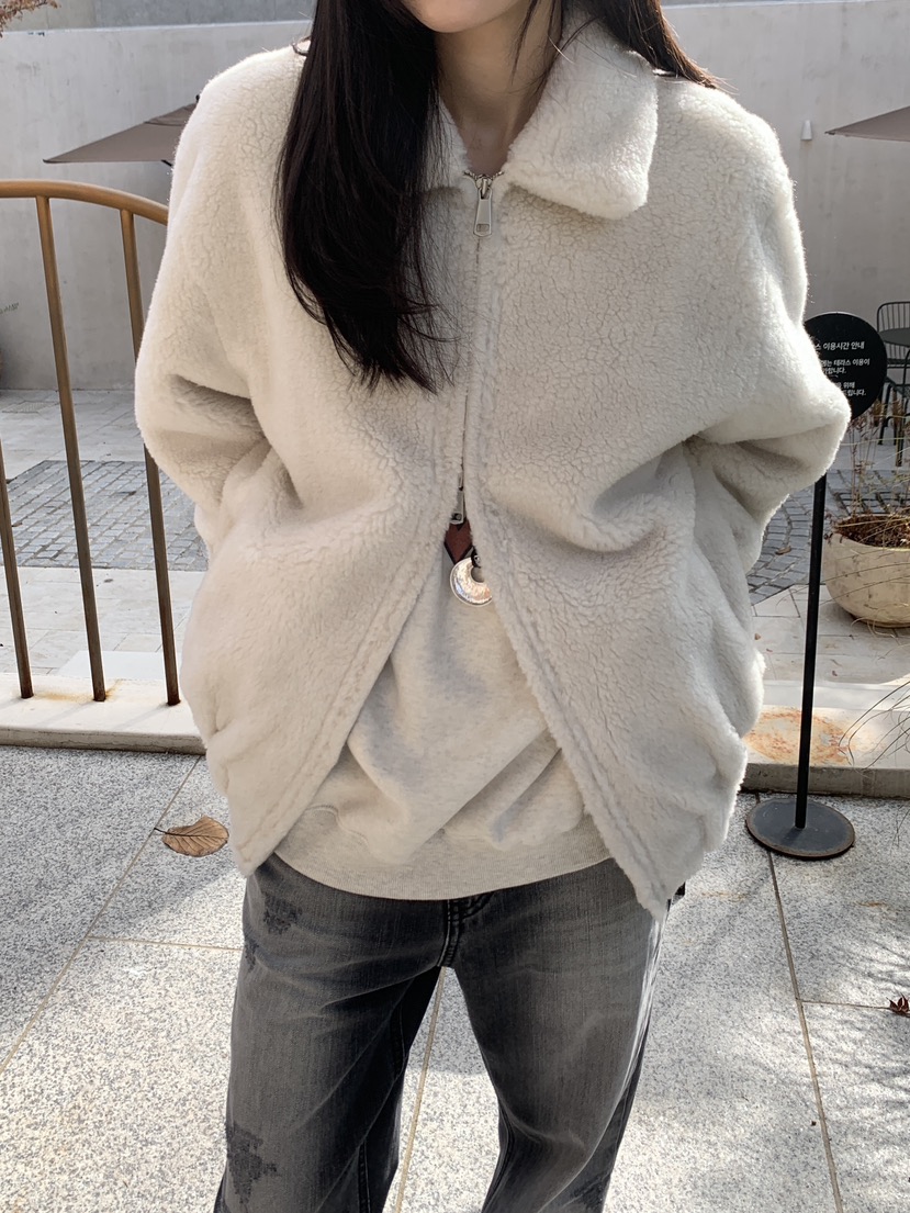 BAKING POWDER韓國代購26秋季翻領毛絨短外套短款大衣拉鏈開合BAKING POWDER短款大衣