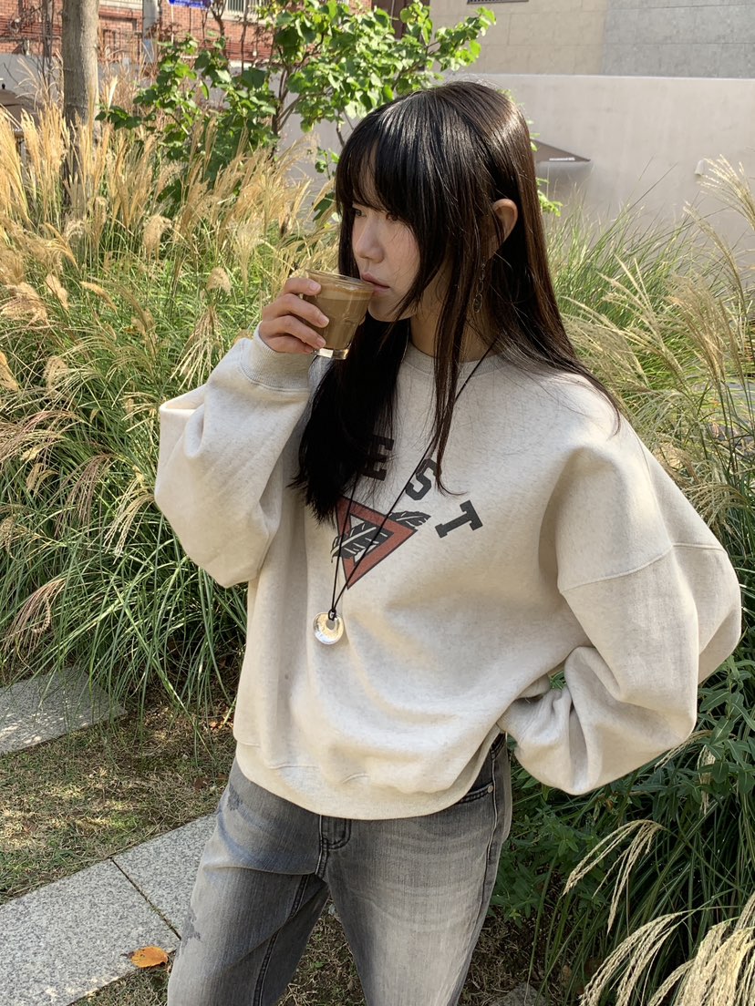 BAKING POWDER東大門代購26秋冬落肩圓領抓絨衛衣字母抓絨落肩BAKING POWDER衛衣