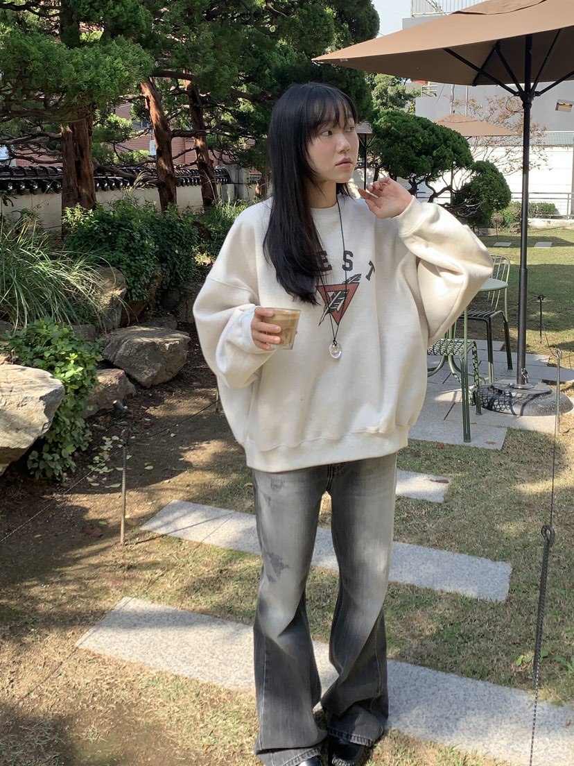 BAKING POWDER東大門代購26秋冬落肩圓領抓絨衛衣字母抓絨落肩BAKING POWDER衛衣