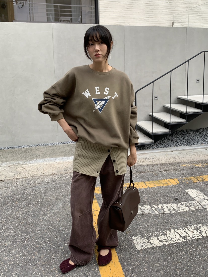 BAKING POWDER東大門代購26秋冬落肩圓領抓絨衛衣字母抓絨落肩BAKING POWDER衛衣