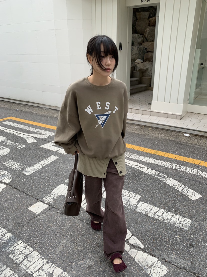 BAKING POWDER東大門代購26秋冬落肩圓領抓絨衛衣字母抓絨落肩BAKING POWDER衛衣