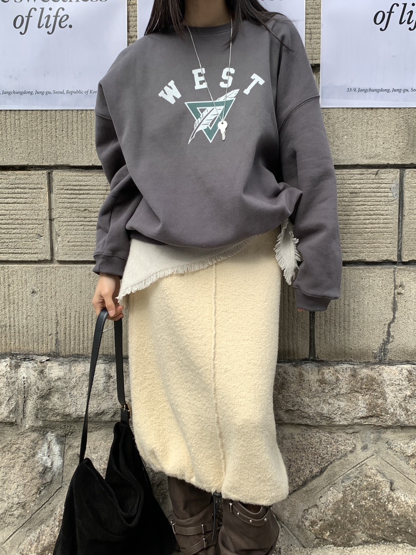 BAKING POWDER東大門代購26秋冬落肩圓領抓絨衛衣字母抓絨落肩BAKING POWDER衛衣