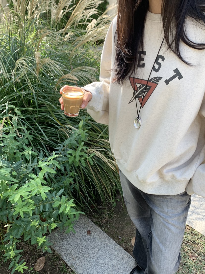 BAKING POWDER東大門代購26秋冬落肩圓領抓絨衛衣字母抓絨落肩BAKING POWDER衛衣
