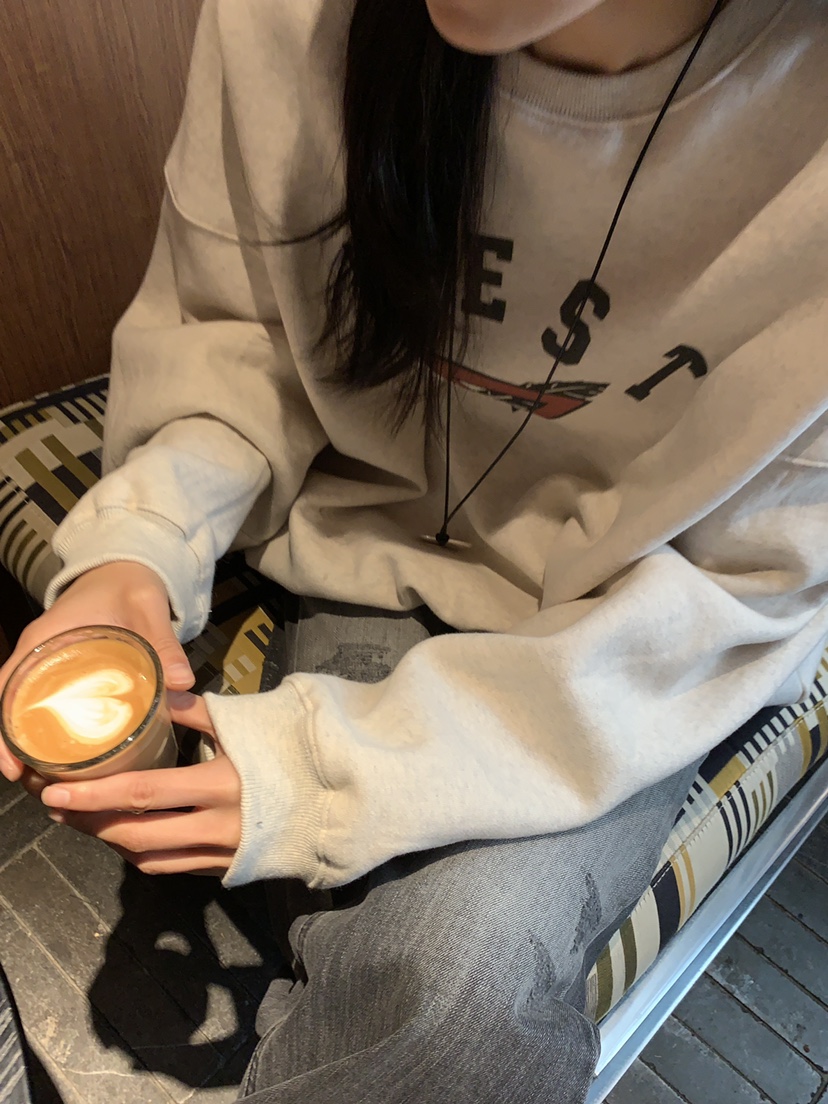 BAKING POWDER東大門代購26秋冬落肩圓領抓絨衛衣字母抓絨落肩BAKING POWDER衛衣