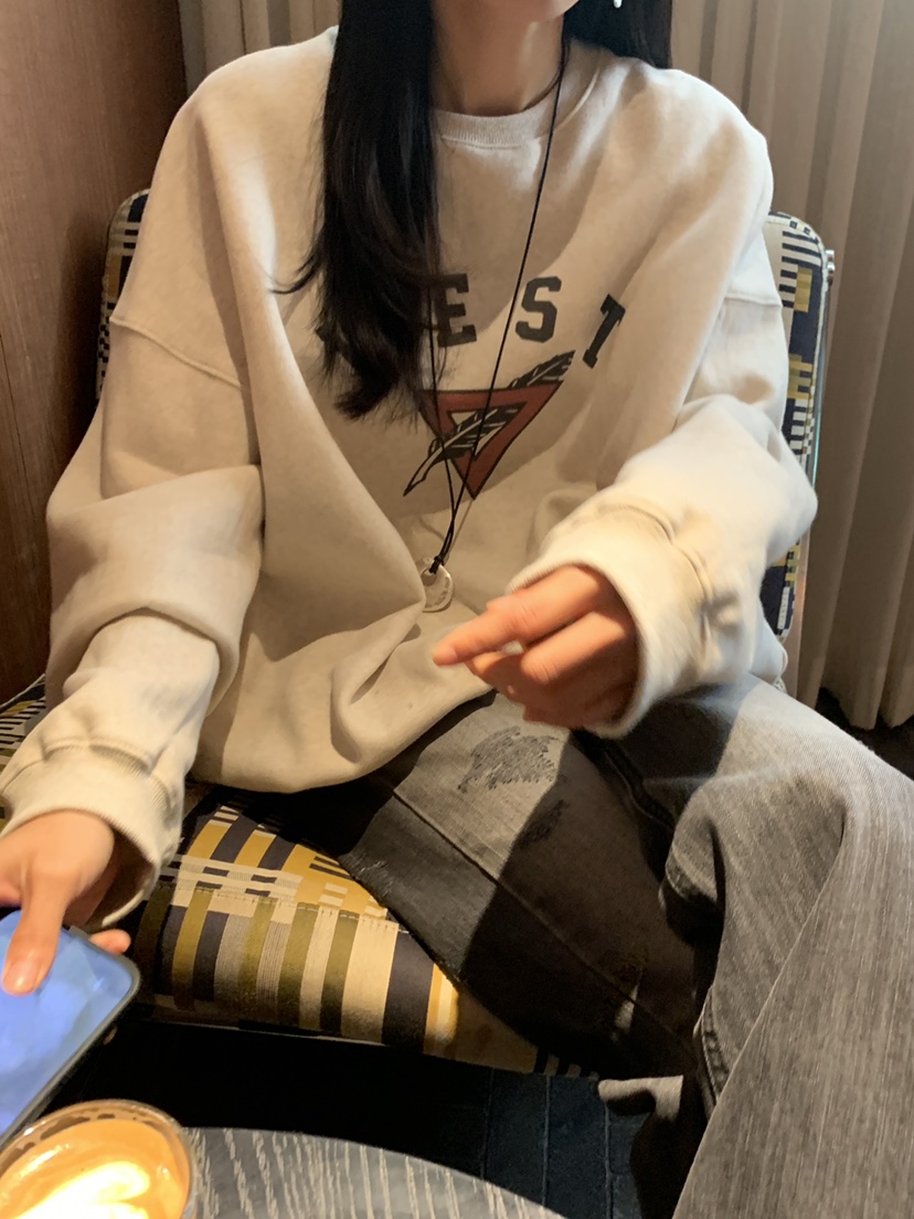 BAKING POWDER東大門代購26秋冬落肩圓領抓絨衛衣字母抓絨落肩BAKING POWDER衛衣