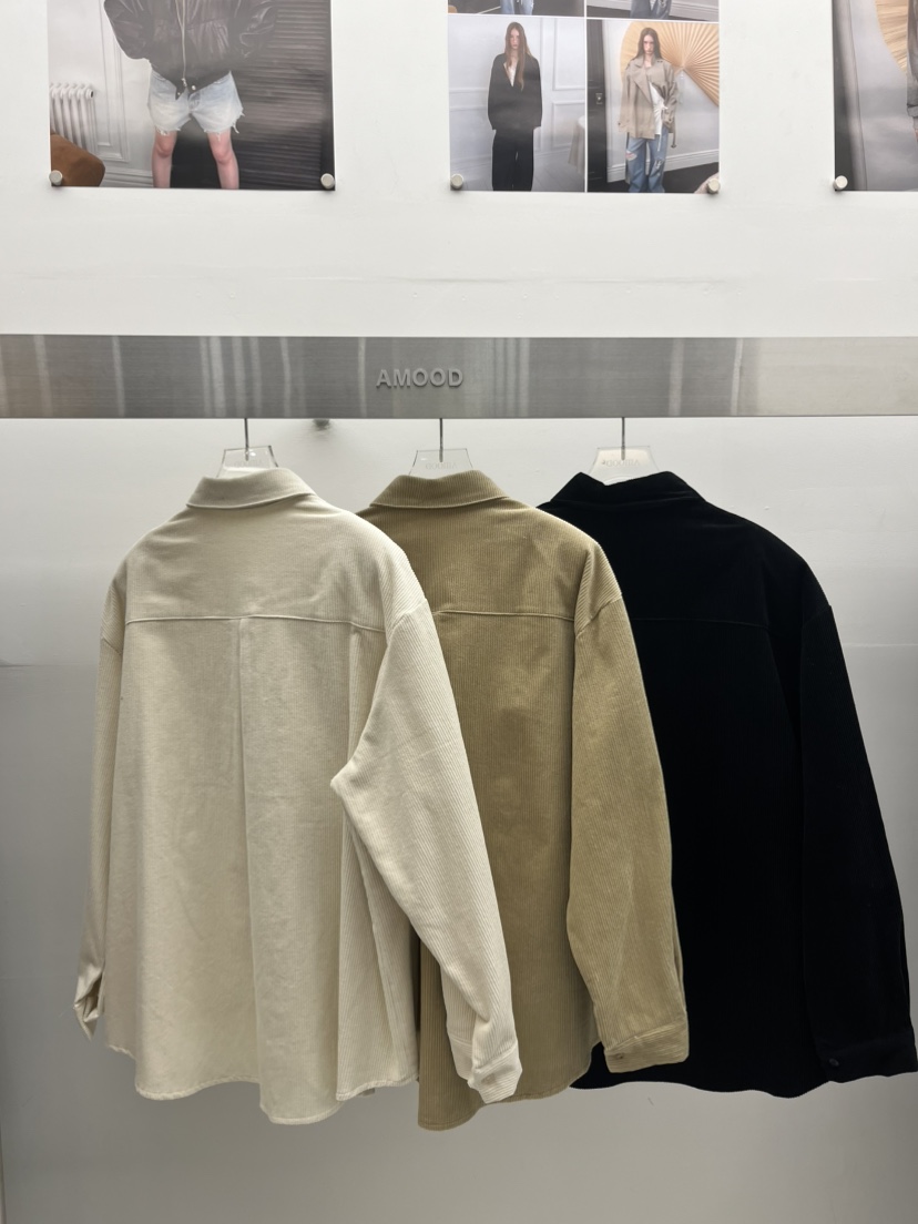 AMOOD東大門直郵26秋季燈芯絨磨毛襯衫蕾絲衫單排扣燈芯絨口袋AMOOD襯衫/蕾絲衫