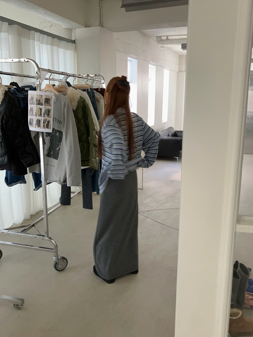 MADE-P韓國代購26秋季寬松落肩條紋翻領長袖T恤落肩寬松開襟紐MADE-P長袖T恤