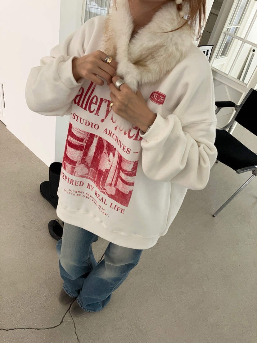MADE-P東大門實拍26秋冬復古印花圓領落肩衛衣落肩MADE-P衛衣