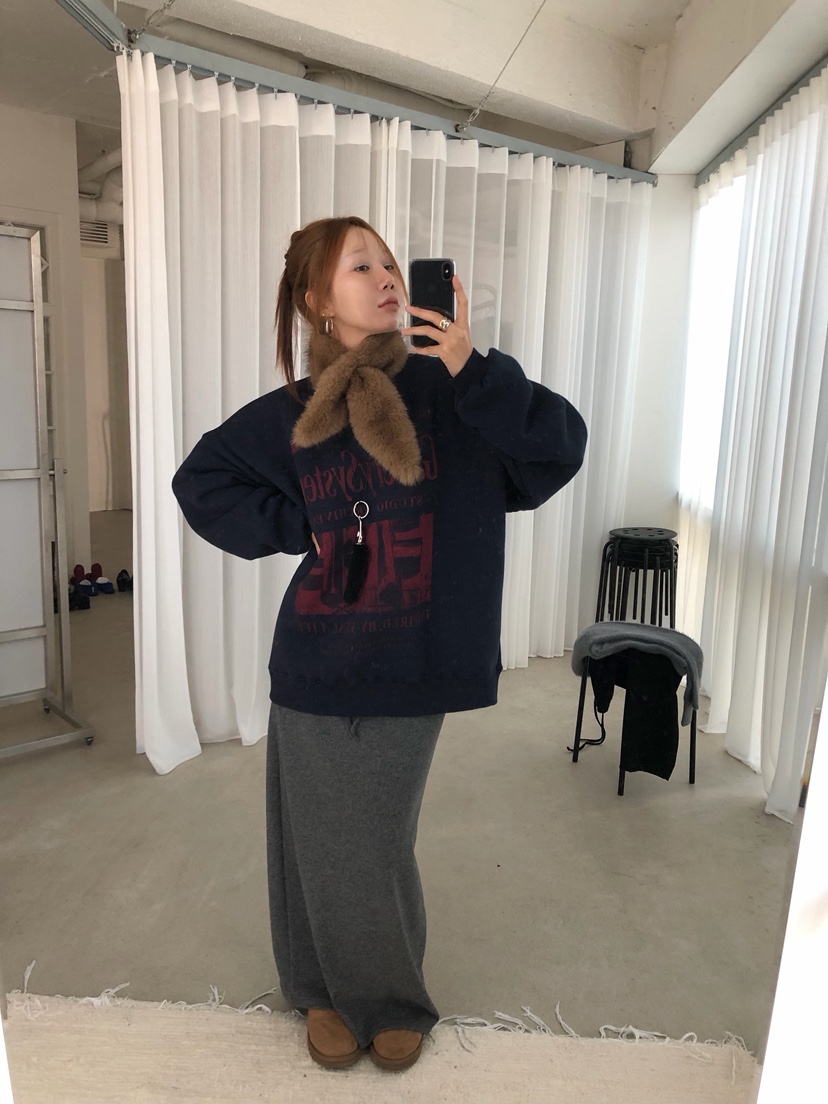 MADE-P東大門實拍26秋冬復古印花圓領落肩衛衣落肩MADE-P衛衣