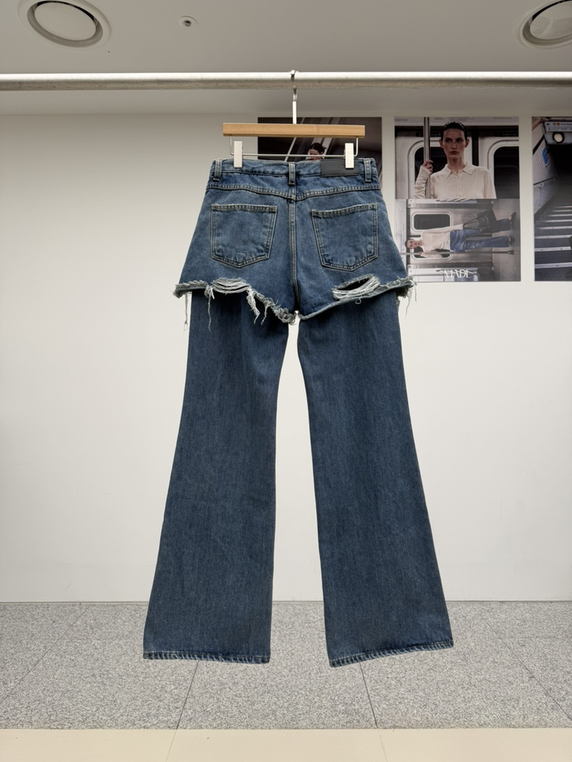 MADE-P東大門實拍26秋季破洞假兩件牛仔裙褲假兩件破洞做舊MADE-P裙褲