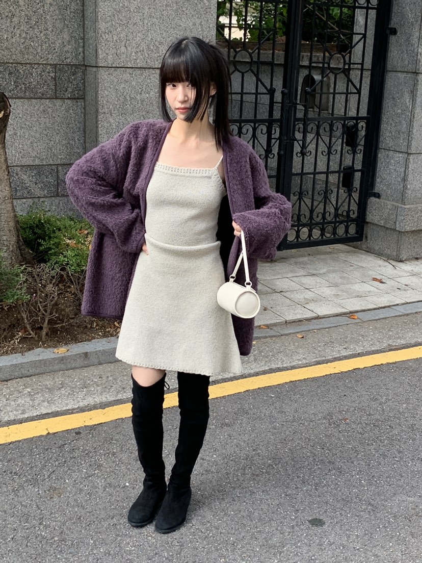 LO GARDEN韓國代購26秋冬V領毛絨開衫 溫柔松弛風V領落肩LO GARDEN開衫