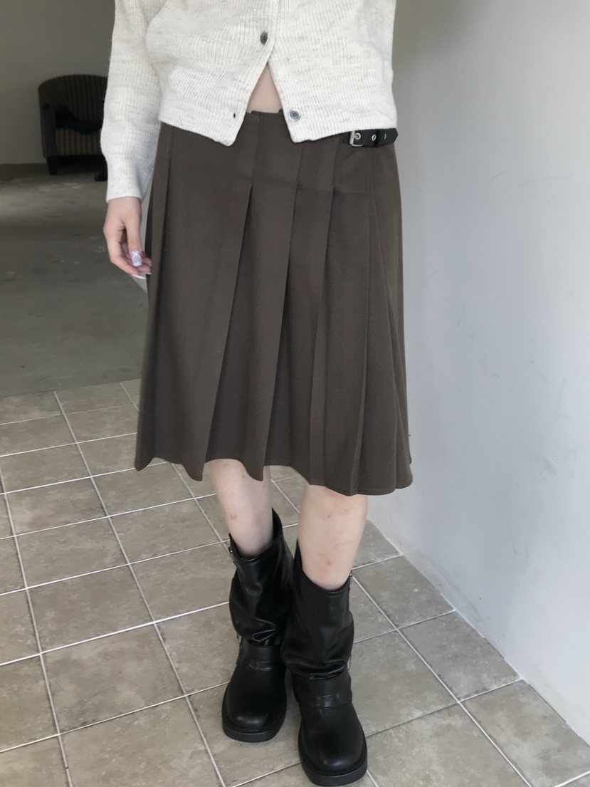 ENHANCE/HOPESMORE東大門代購26秋冬褶飾帶扣中裙半身裙中短裙ENHANCE/HOPESMORE半身裙/中短裙