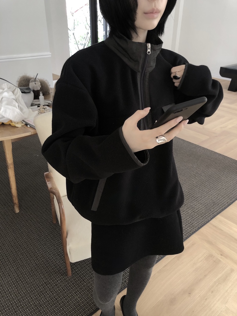 LE BUTTER韓國代購26秋季半拉鏈抓絨立領衛衣半拉鏈防風衣立領LE BUTTER衛衣