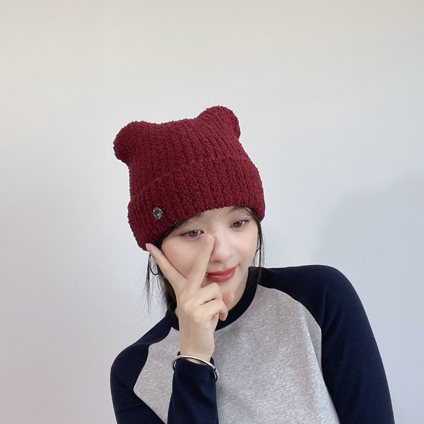 LOVELY HAT東大門代購26秋季可愛貓耳毛絨針織帽帽子LOVELY HAT帽子