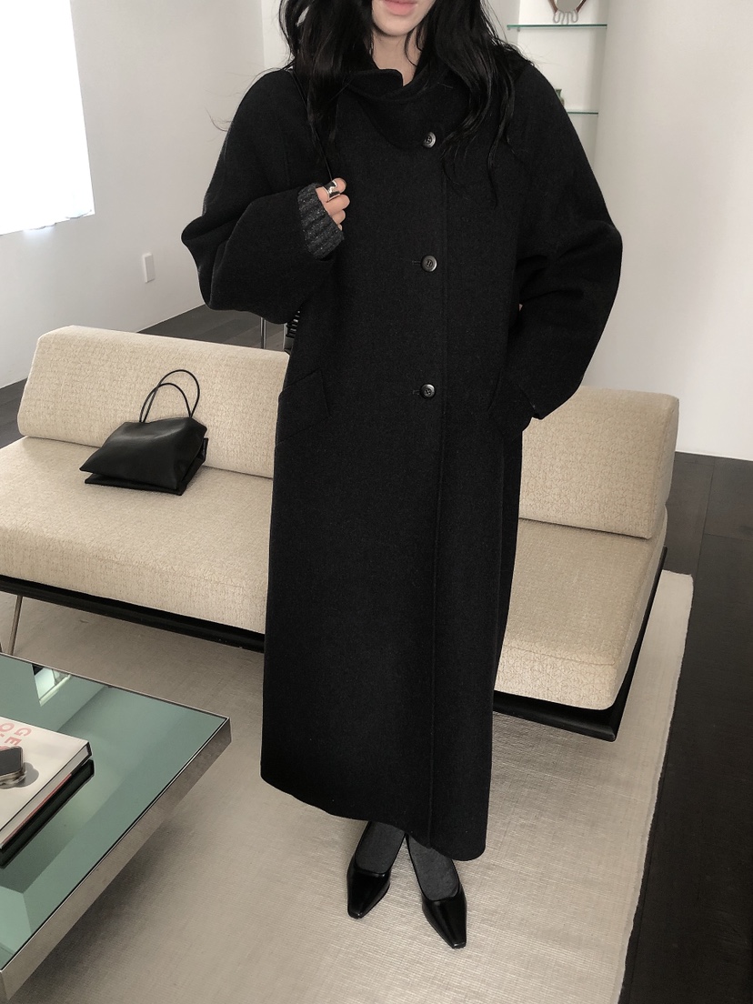 LE BUTTER韓國直郵26秋冬立領毛呢大衣中長款大衣手工制品單排LE BUTTER中長款大衣