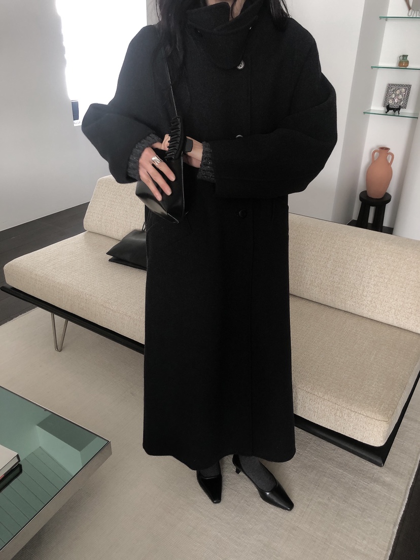 LE BUTTER韓國直郵26秋冬立領毛呢大衣中長款大衣手工制品單排LE BUTTER中長款大衣