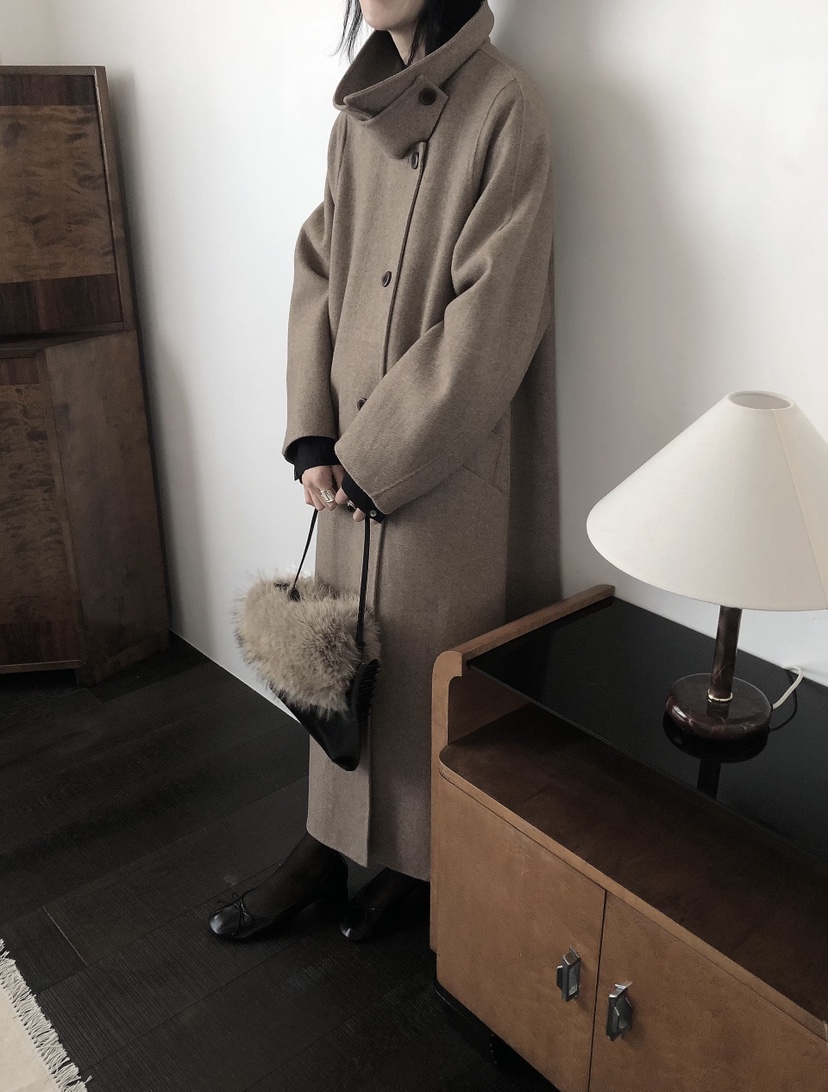 LE BUTTER韓國直郵26秋冬立領毛呢大衣中長款大衣手工制品單排LE BUTTER中長款大衣