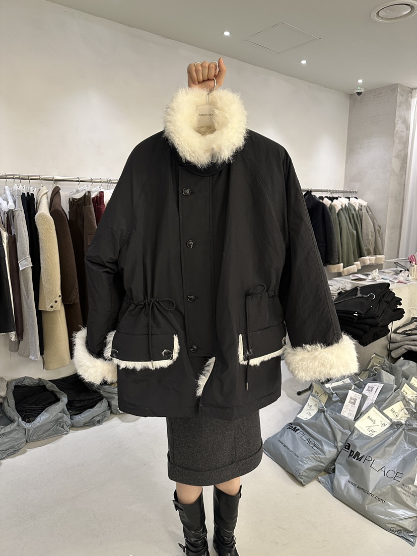 Monday Morning東大門實拍26秋冬毛絨收腰棉服長款棉服毛絨立Monday Morning長款棉服圖色2