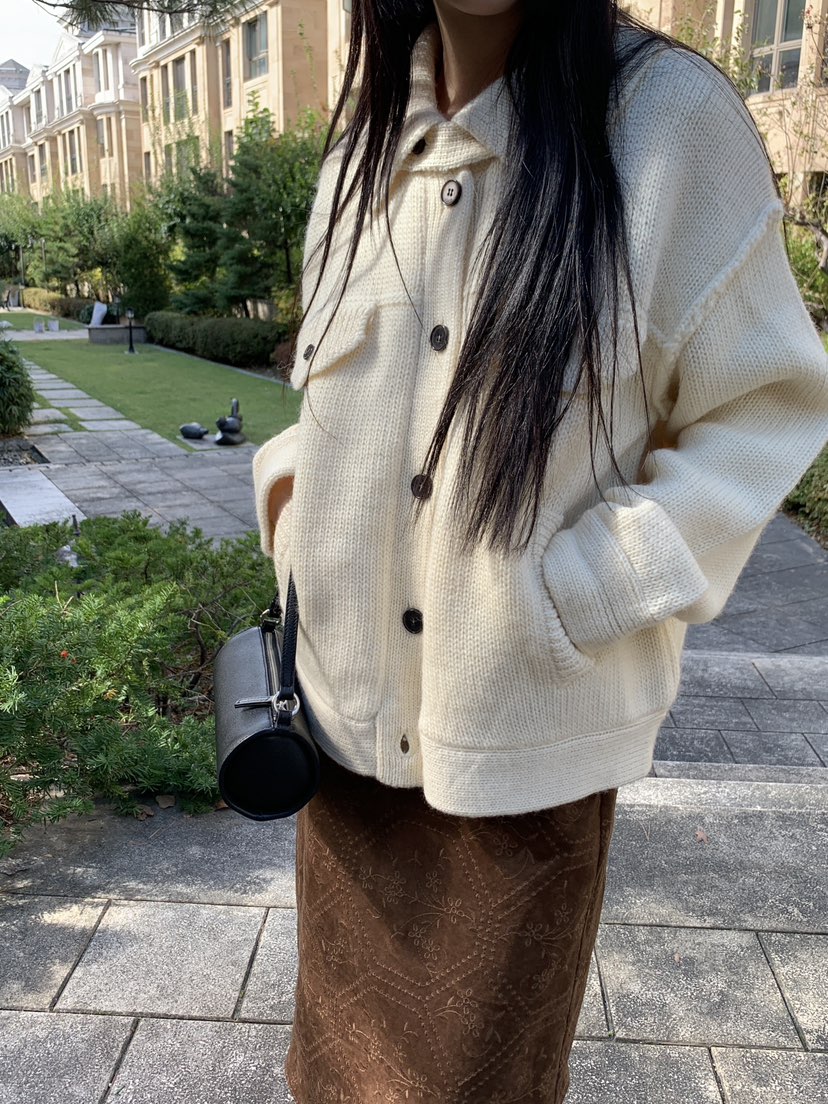 LO GARDEN韓國代購26秋冬翻領寬松針織開衫毛衣羊毛100單排扣LO GARDEN毛衣