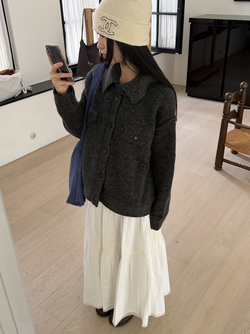 LO GARDEN韓國代購26秋冬翻領寬松針織開衫毛衣羊毛100單排扣LO GARDEN毛衣