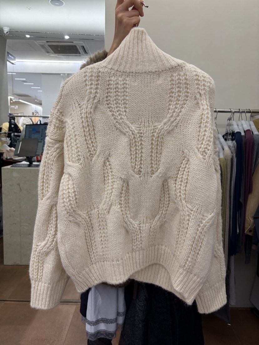 FOR TAPE韓國代購26秋冬復古絞花立領針織開衫毛衣單排扣立領FOR TAPE毛衣