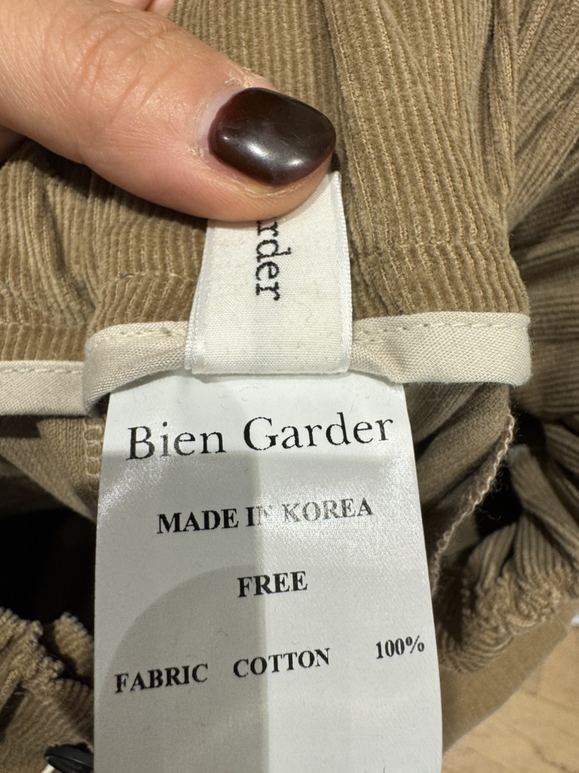 BIEN GARDER韓國代購26秋季燈芯絨闊腿休閑褲燈芯絨高腰褶裥條BIEN GARDER休閑褲