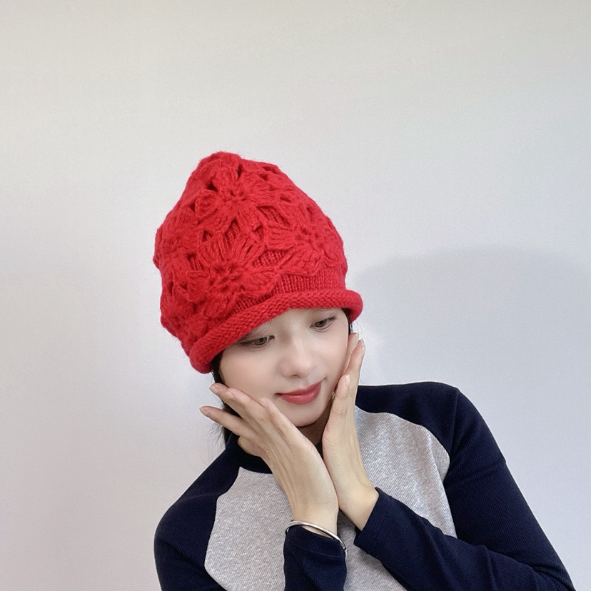 LOVELY HAT韓國代購26秋冬立體鉤花針織冷帽帽子鏤空LOVELY HAT帽子