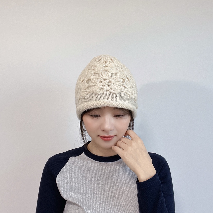 LOVELY HAT韓國代購26秋冬立體鉤花針織冷帽帽子鏤空LOVELY HAT帽子