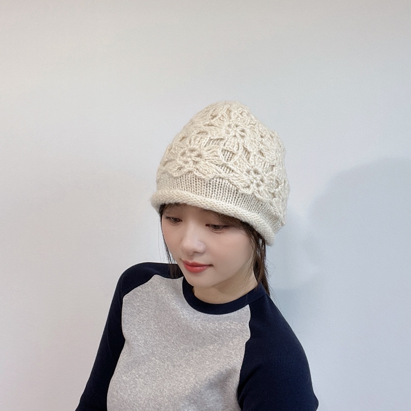 LOVELY HAT韓國代購26秋冬立體鉤花針織冷帽帽子鏤空LOVELY HAT帽子
