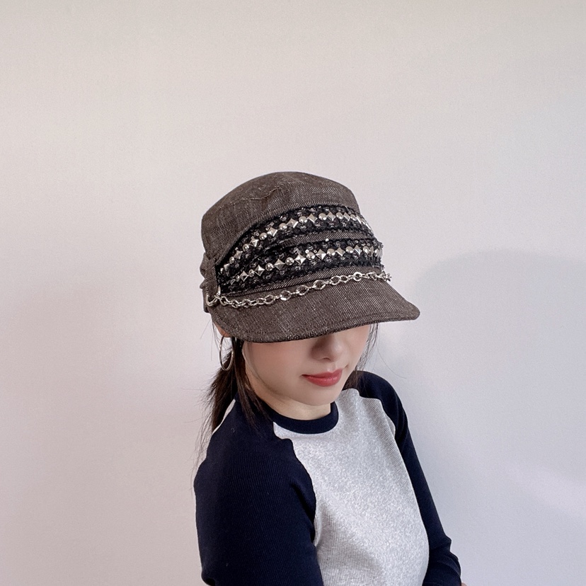 LOVELY HAT韓國直郵26秋冬個性鉚釘鏈條鴨嘴帽帽子LOVELY HAT帽子