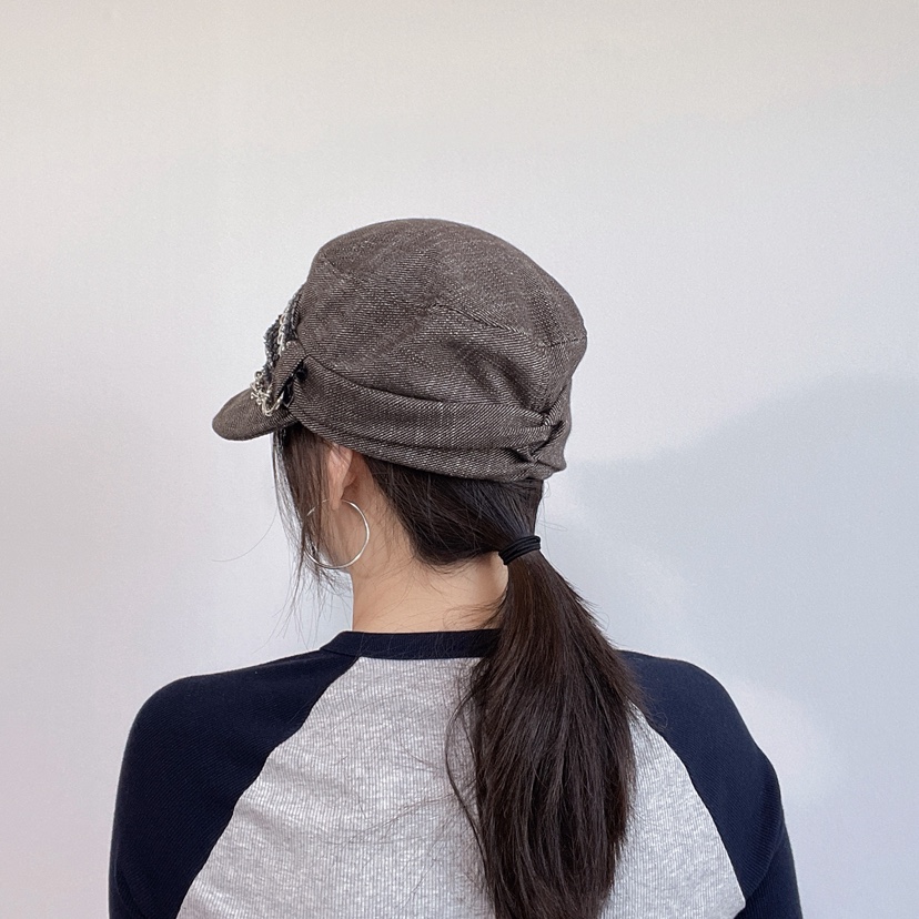 LOVELY HAT韓國直郵26秋冬個性鉚釘鏈條鴨嘴帽帽子LOVELY HAT帽子