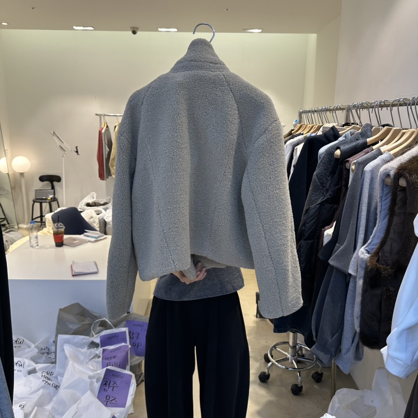 eyeful韓國代購26秋冬斜拉鏈立領羊羔毛夾克立領寬松eyeful夾克