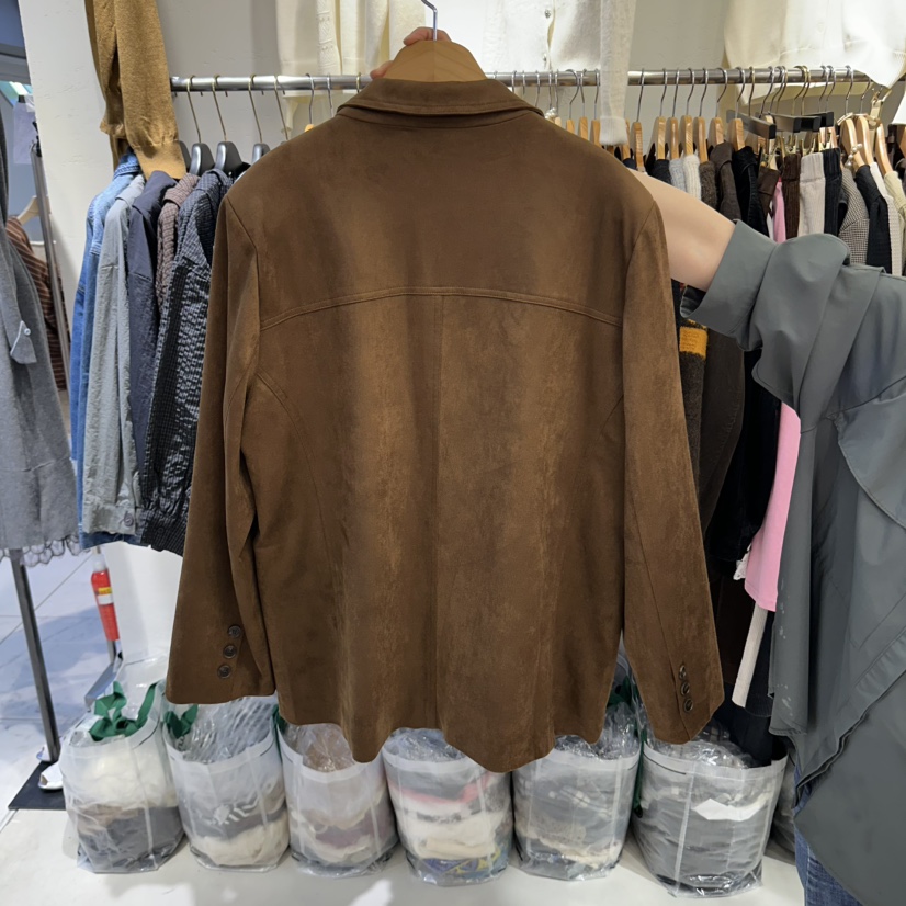 BIKINI韓國直郵26秋季麂皮絨通勤夾克單排三粒扣翻駁領絨面革BIKINI夾克