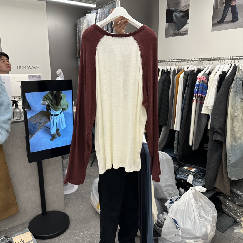 OURWAVE/OUR ROOM東大門直郵26秋季插肩亨利領長袖T恤插肩袖寬OURWAVE/OUR ROOM長袖T恤