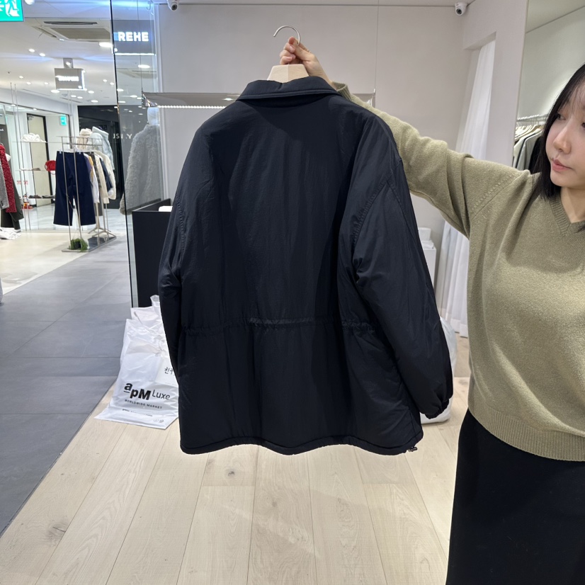 REHE韓國代購26秋季抽繩收腰短款棉服抽繩按扣翻領REHE短款棉服