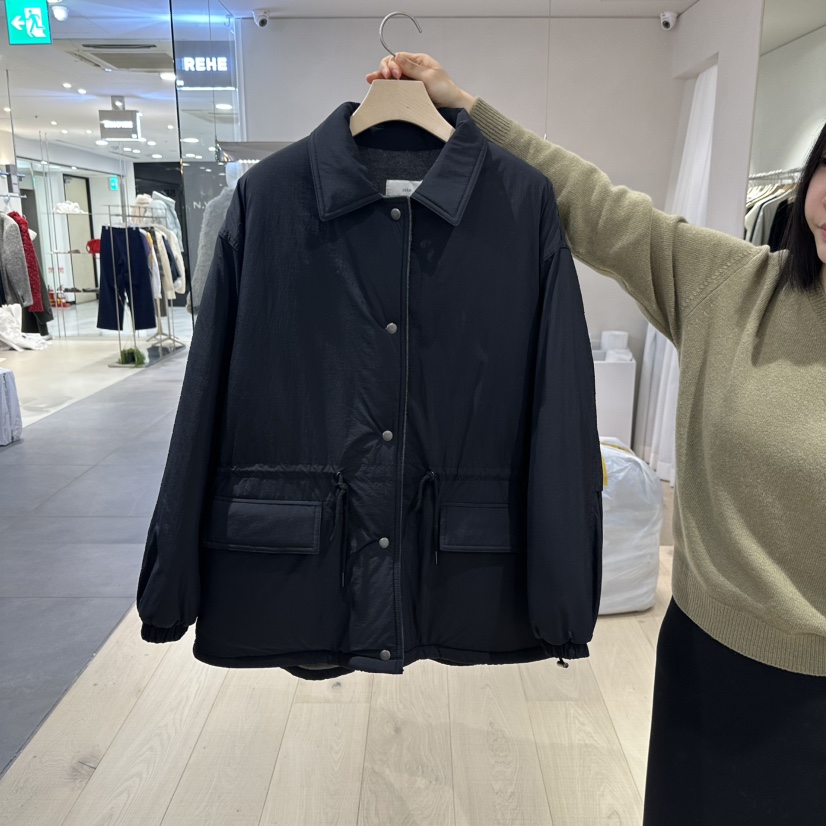 REHE韓國代購26秋季抽繩收腰短款棉服抽繩按扣翻領REHE短款棉服圖色2
