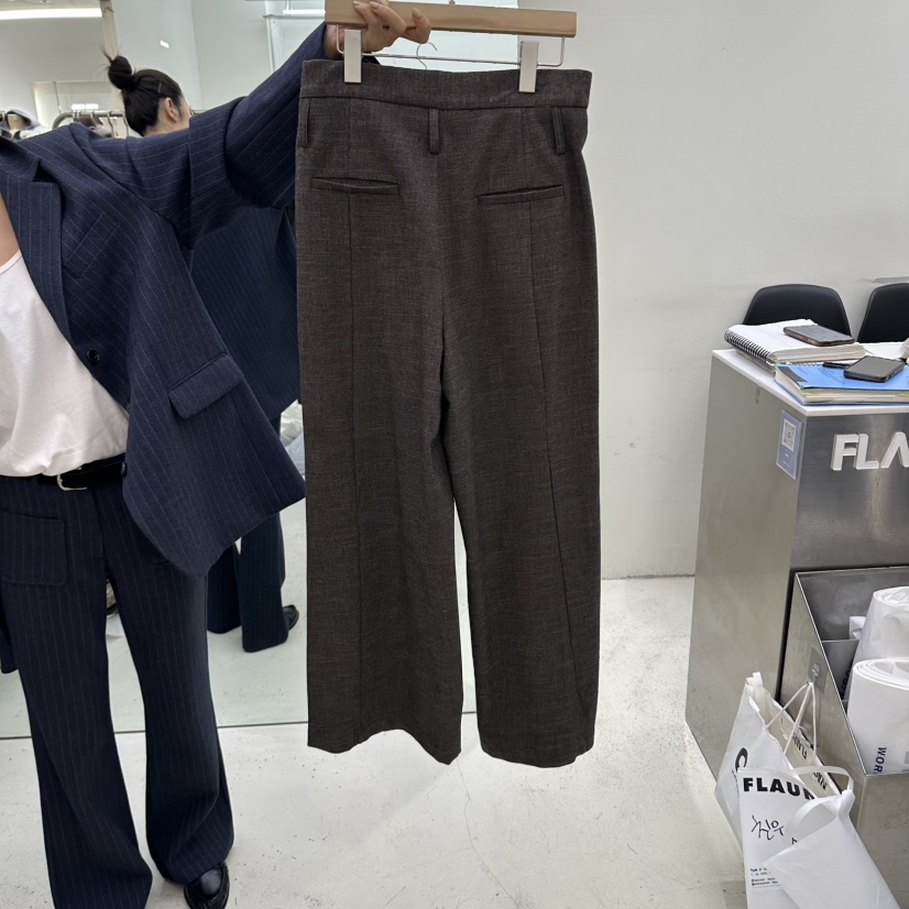FLAUNT韓國代購26秋冬花苞腰闊腿休閑褲不含腰帶褶裥FLAUNT休閑褲