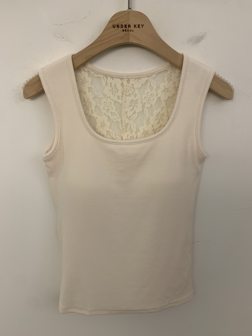 UNDER KEY韓國代購26秋冬后蕾絲修身背心吊帶蕾絲花修身UNDER KEY吊帶/背心圖色1