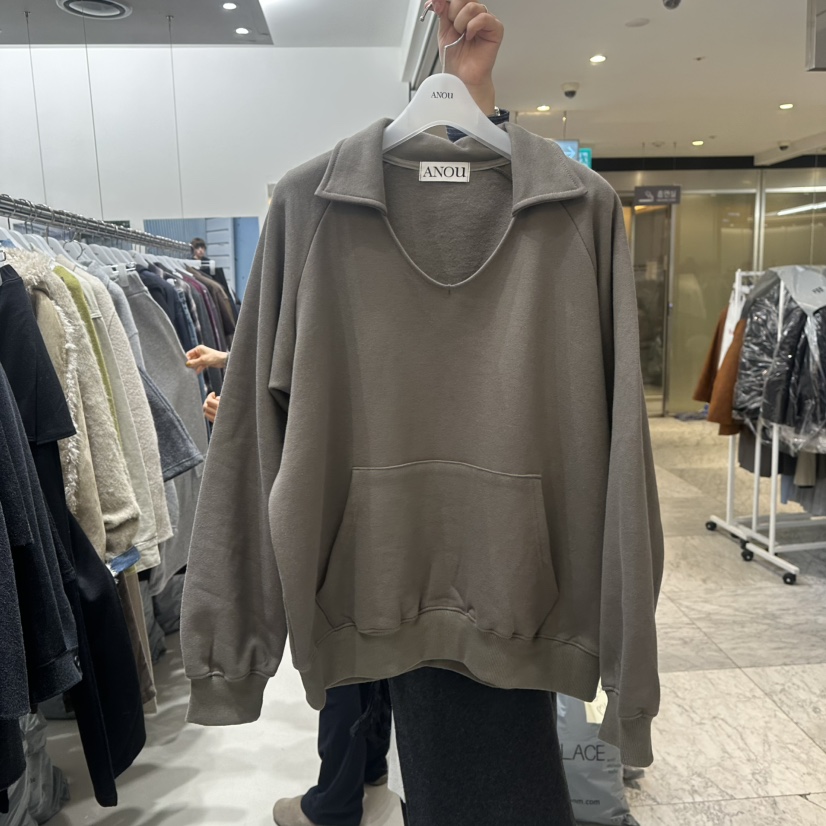 ANOU韓國代購26秋冬翻領V領加絨衛衣插肩袖口袋加絨翻領羅紋ANOU衛衣圖色1