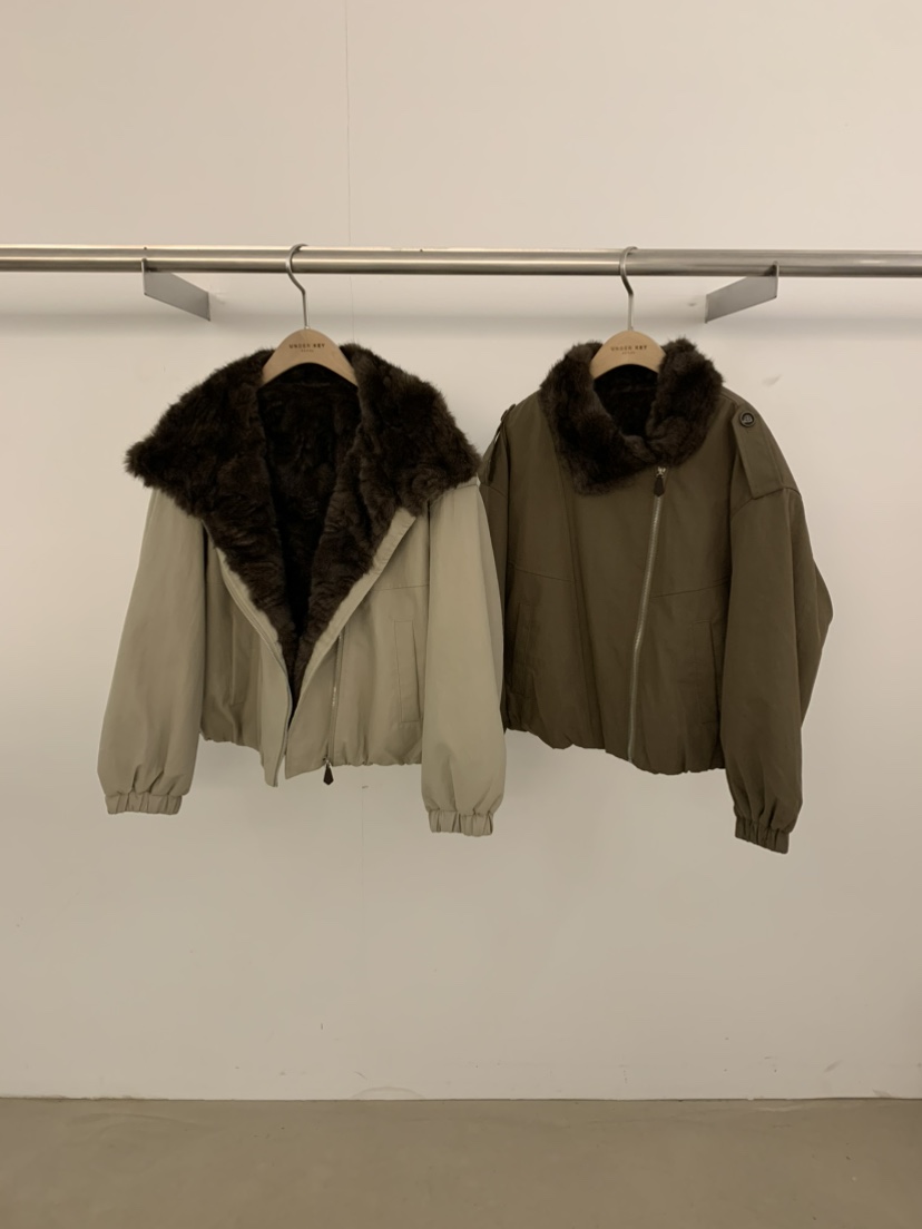 UNDER KEY東大門實拍26秋冬毛領短款棉服紐扣內里是毛UNDER KEY短款棉服