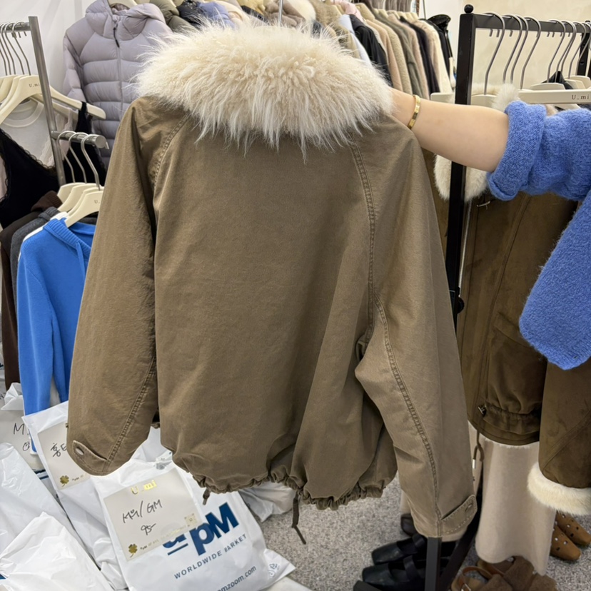 U_mi東大門實拍26秋季毛領短款羽絨服可調節羽絨服抽繩短款鴨U_mi短款羽絨服
