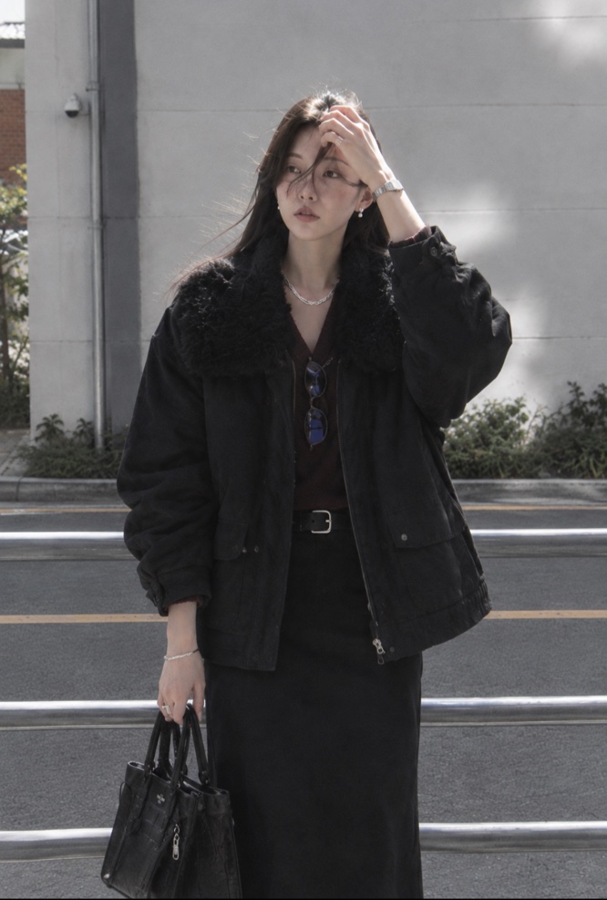 THE EYL東大門實拍26秋冬毛領短款保暖棉服短款棉服毛領可拆拉THE EYL短款棉服
