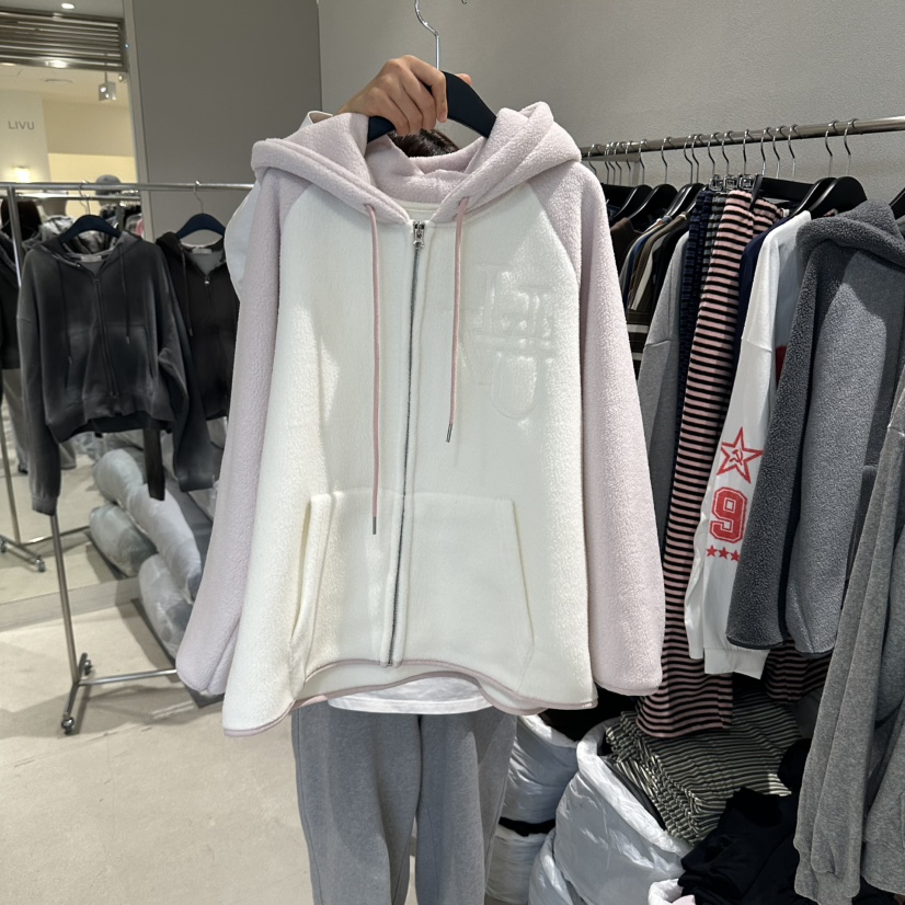 LIVU/MEMO CLASSIC東大門代購26秋冬插肩袖搖粒絨連帽拉鏈衛衣LIVU/MEMO CLASSIC衛衣圖色1