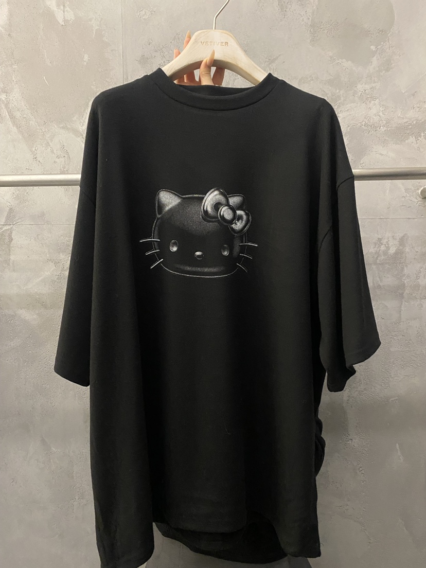 VETIVER東大門實拍26秋冬單色Kitty印花寬松T恤落肩圓領寬松VETIVERT恤圖色2