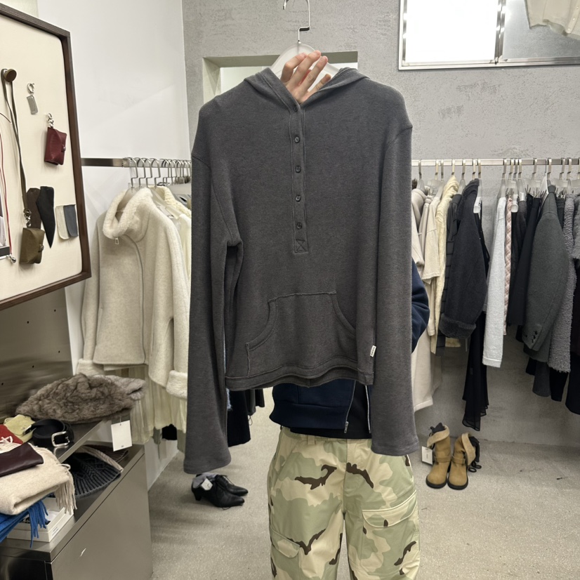 WEARABLE東大門實拍26秋季連帽亨利式針織衛衣口袋落肩紐扣連WEARABLE衛衣圖色2