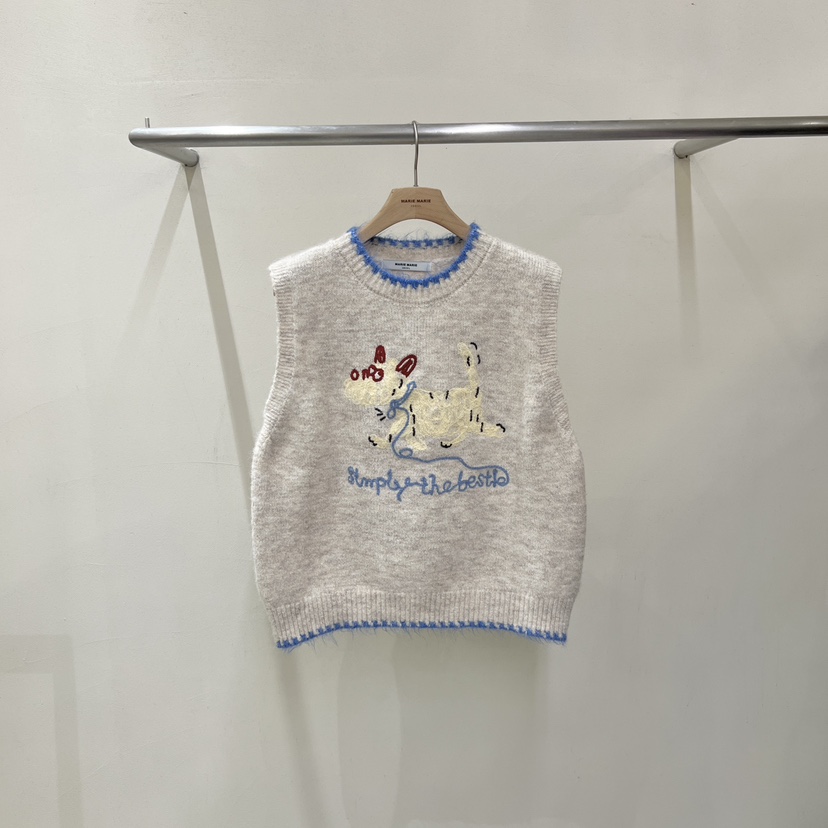 MARIE MARIE韓國直郵26秋季童趣小狗針織馬甲吊帶背心毛絨刺繡MARIE MARIE吊帶/背心圖色1